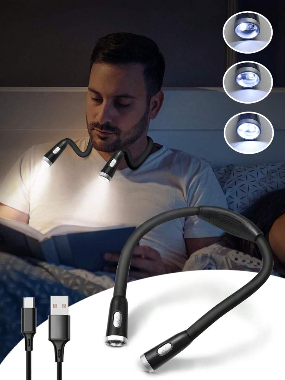 LED Neck Hanging Reading Light, USB Charging with 3 Brightness Levels